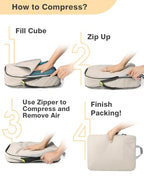 10 Piece Compression Packing Cubes with Travel Organizer Set (10-Cream / 10 Set)