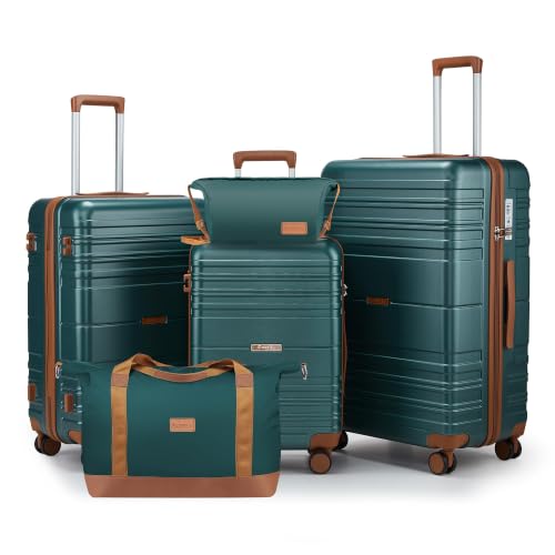 Luggage Sets with Spinner Wheels (Dark Green / 5 piece sets(20/24/28/DB/TB))