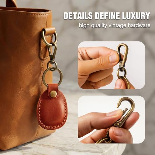 Genuine Leather AirTag Holder for Apple AirTag 1st 2nd Gen (Reddish Brown)