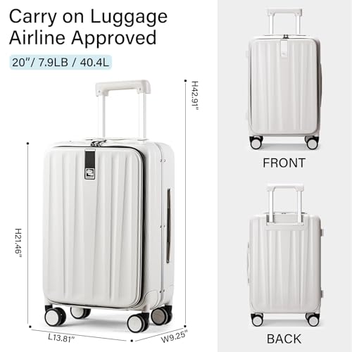20 Inch Carry On Luggage Hard Shell Suitcases with Wheels Luggage Suitcase Travel Luggage for Women Men Rolling Luggage Bags for Business Trip Weekender (20 Inch / Ivory White Upgrade)
