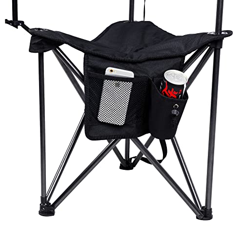 Extra Large Quick Folding Tripod Stool with Backrest Fishing Camping Chair with Carry Strap (Black)
