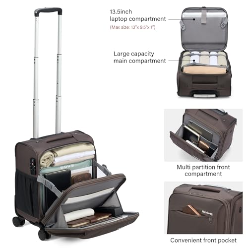 16 Inch Underseat Carry On Luggage with Wheels Small Suitcase Softside Luggage Bags for Travel Lightweight Suitcases with Wheels Travel Luggage Personal Item for Men and Women (Coffee / 16 Inch)