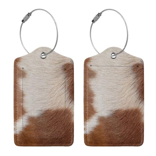 2 Pcs Funny Brown Cowhide Pattern Luggage Tag for Suitcase (Brown Cowhide)