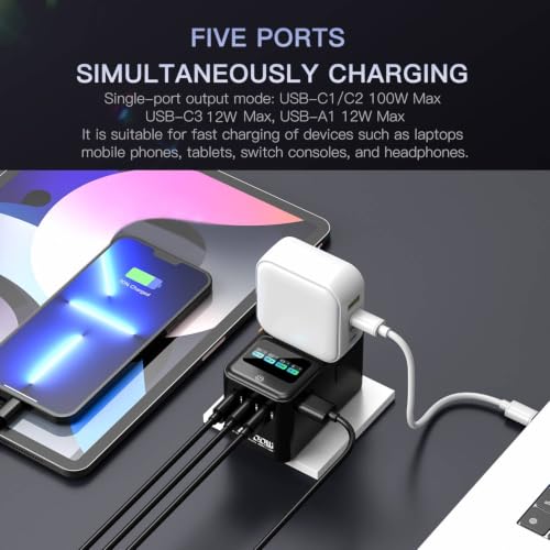 200W GaN Universal Travel Adapter with Smart Display for EU (Black)