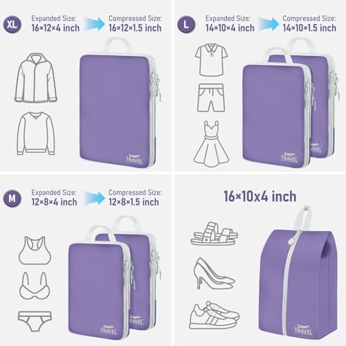 6 Set Compression Packing Cubes (Purple-6pcs / Set of 6)