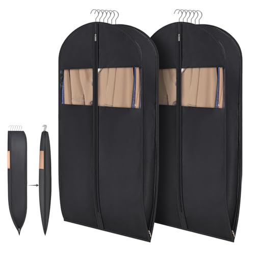 Compression Hanging and Space Saving Garment Bag (Black / 43" - 2pcs(8" Gusseted))