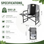 Oversized Heavy Duty Camping Chairs (Light Gray & Black 600lbs / Twin Pack)