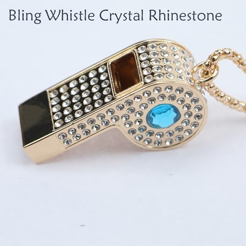 Blinged Blue Rhinestone Whistle for Coaches with Chain (Blue)