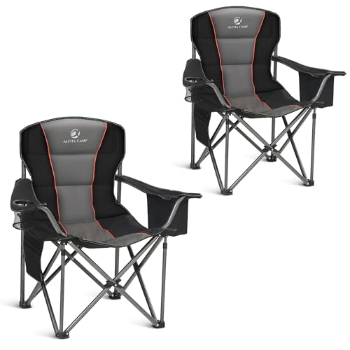 Oversized Fully Padded Camping Chairs with Lumbar Support (Black-2pc / 2PC)