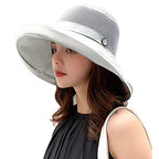 Women Summer Wide Brim Sun Hat Bucket Fishing Hats UV Protection (One Size / B4-fyu001-lightgray)