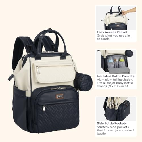 Leather Diaper Bag Backpack (Vegan Leather, Blueberry Cream)