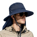 Outdoor Sun Hats with Stowable Neck Flap for Men Women UPF 50+ Mesh Summer Bucket Hat Wide Brim for Fishing Safari Hiking Navy Blue (Navy Blue)