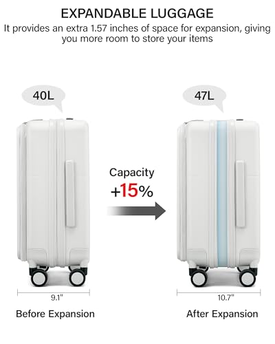20 Inch Expandable Carry On Luggage 22x14x9 Airline Approved (Smoke White / 20 Inch EXT)