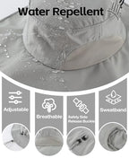 UPF50+ Mens Sun Hat Wide Brim Fishing Hat Airy Mesh UV Protection Cap Portable Bucket Hat for Men Women Light Grey (One Size / Light Grey)