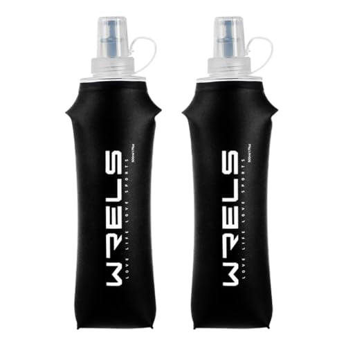 Folding Soft Flask Portable Collapsible Running Lightweight Water Bottle for Outdoor Sports (500ml/16.9oz-2 Pack-Black)