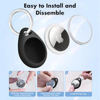 Holder for Apple AirTag 4 Pack [Hold Air Tag Securely] [Easy to Install] [Fit Tightly Design] Protective Case Waterproof TPU Shell with 304 Stainless Steel Key Ring Keychain (Black with Keychain)