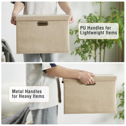 17" Large Fabric Storage Box with Lids (khaki / Large -2 Pack)