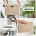 17" Large Fabric Storage Box with Lids (khaki / Large -2 Pack)