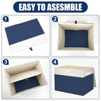 Large 42 Quarts Fabric Storage Bins with Lids [2 (Navy Blue & White / Large - 2 Pack)