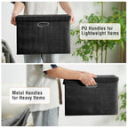 15" Fabric Storage Box with Lids (Black / Medium-3 Pack)