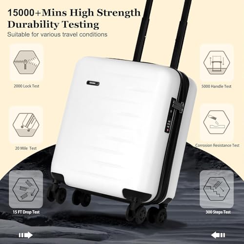 Expandable 16 Inch Underseat Carry On Luggage Airline Approved (White / 16 Inch Underseat EXT)
