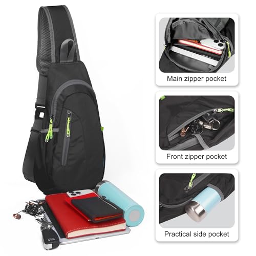 Small Sling Bag Lightweight Crossbody Bag for Women Men Hiking Backpack Travel Shoulder Bag Chest Daypack for Gym Work Outdoor Sports Black (Black)