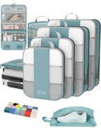 8 Set Compression Packing Cubes for Travel Essentials (Blue Gray)