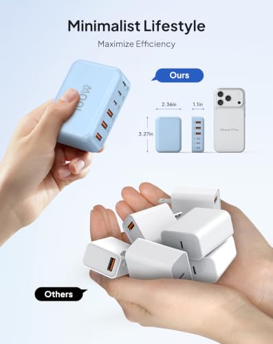 USB Fast Charger Block 50% Smaller 100W Max 6 (Light Blue / 100W)