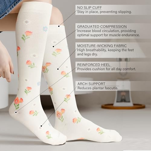 Viscose Made from Bamboo Compression Socks for Pregnant Women 20 (Large / 4 Pair-flower)