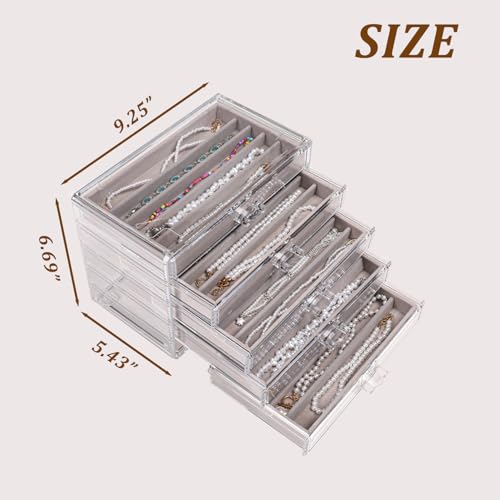 5 Drawerss Necklace Organizer Box (Grey-5 layer necklace)