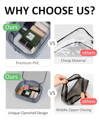 TSA Approved Toiletry Bag Clear Quart Size Travel Bags Makeup Bag (Grey / 1 Pack, Handle)