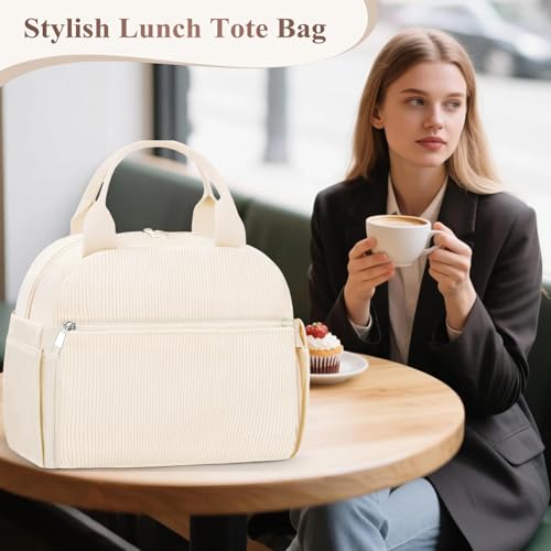 Lunch Bag Lunch Box for Women (B-B-Corduroy Beige / Medium - 10L)