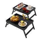 Bamboo Bed Tray Tables with Folding Legs (Black-2 Pack / Medium)