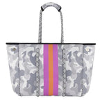 Neoprene Multipurpose Beach Bag Tote with Inner Zipper Pocket (White Camo / Large)