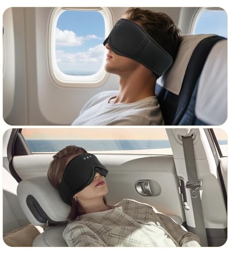 Bamboo Cotton Large Sleep Mask with Bluetooth Wireless Headphones (Dark Black)
