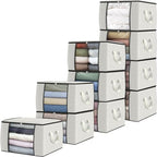 10 Pack Storage Bags for Clothes Blanket Storage Bins with Lids (10 Pack-60l / Ivory)