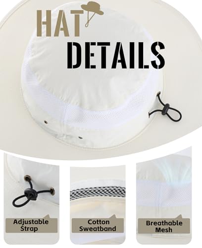 Men's Sun Hat UPF 50+ Wide Brim Bucket Hat Windproof Fishing Hats (One Size / Ivory)