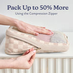 Compression Packing Cubes for Women (2. Neutral Checker / Deluxe Set (4 Cubes + Toiletry & Laundry Bags))
