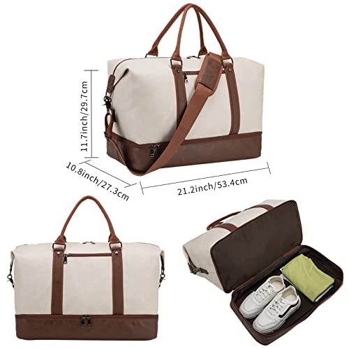 Leather Travel Bag with Shoe Pouch (Color / White)