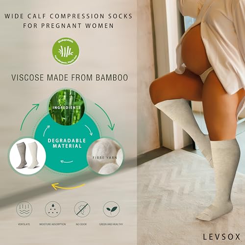 Plus Size Compression Socks for Women&Men Viscose for Bamboo Wide Calf 15 (3 Pairs-cream/Beige/Brown / X-Large)