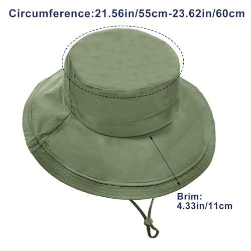 Sun Hats for Women Wide Brim Ponytail UV Protection Beach Hat Packable Waterproof Bucket Hat for Travel Hiking Gardening (Green)