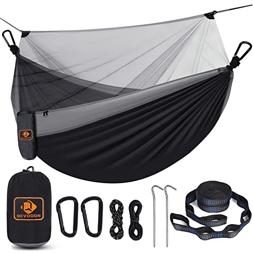 Camping Hammock with Net (Black & Grey / Large)