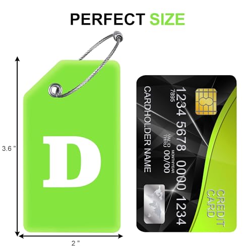 8 Pack Initial Luggage Tags for Suitcases Airplane Travel Essentials (Green / Letter D)