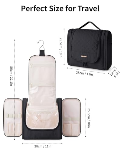 Hanging Toiletry Bag for Women (Quilted Black / Large)
