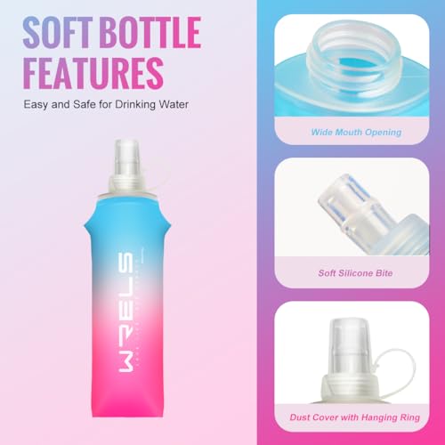 TPU Soft Flask Lightweight Portable Reusable Water Bottle (Blue-pink-250ML*2)