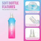 TPU Soft Flask Lightweight Portable Reusable Water Bottle (Blue-pink-250ML*2)