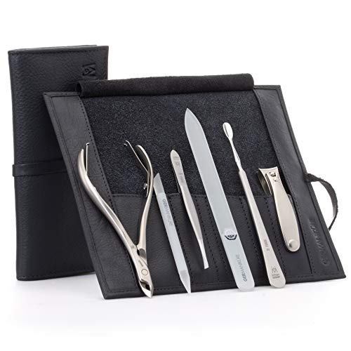 6pc Manicure & Pedicure Set (6-Pc: Clipper, Nipper, Cuticle Pusher / Black Leather Roll)