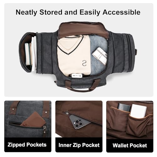 Large Canvas Duffle Bag for Travel (Dark Grey / 70L)