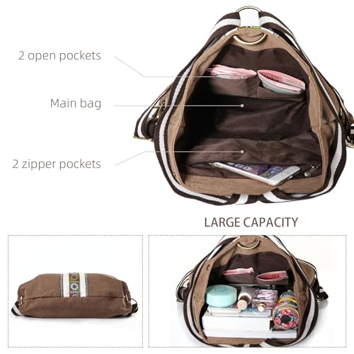 Women Canvas Backpack Daypack Casual Shoulder Bag (Brown)
