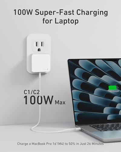 100W Flat USB C Charger Block (White)